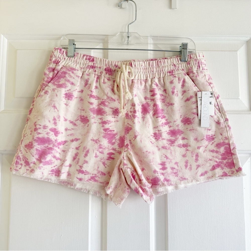 Abound Tie Dye Pink Shorts Size Medium Cotton‎ Frayed Hem Boho Hippie Festival